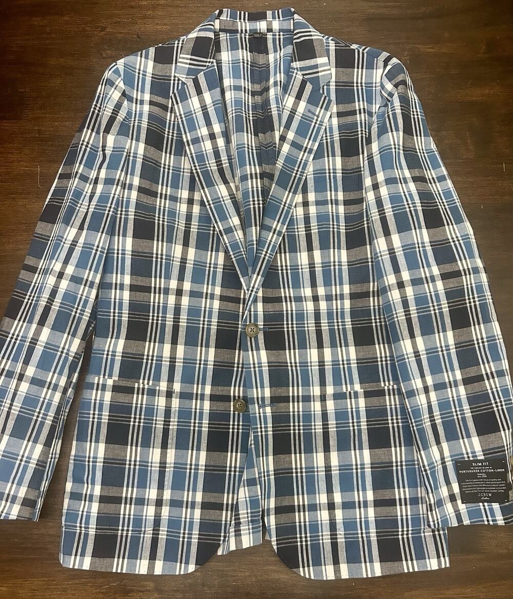NWT $188 J. Crew Mens Ludlow Somelos Plaid Blazer Cotton Linen SZ 42R Slim